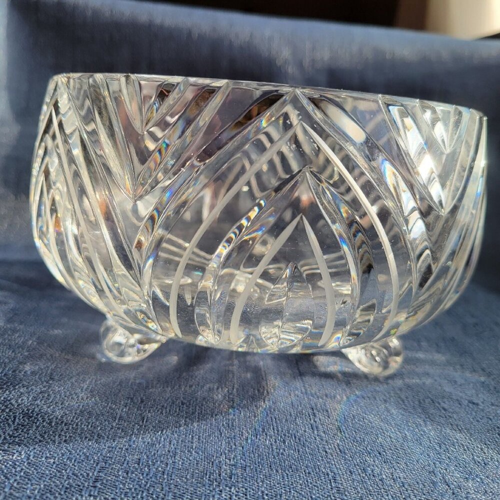 Rare Antique 3-Footed Heavy Cut Crystal Bowl- 5.75" Diameter - PRISTINE!